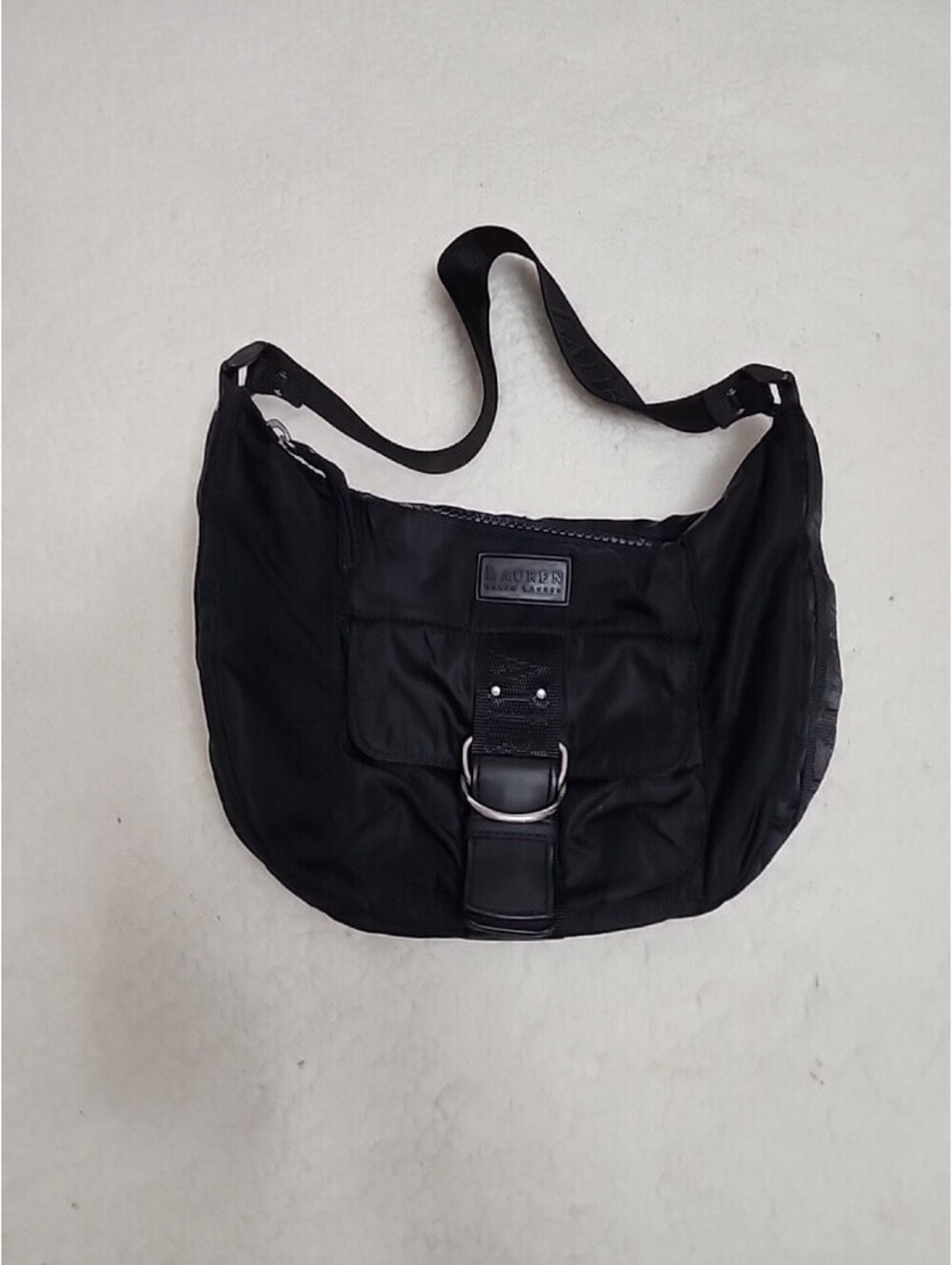 Vintage Y2K Ralph Lauren LRL Hobo Bag Black Nylon Leather Shoulder Handbag 11×7×